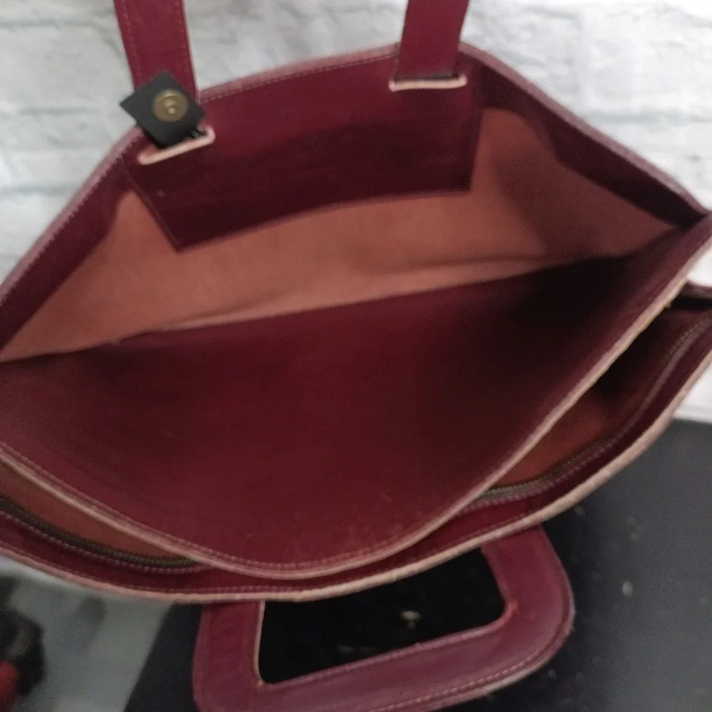 Vintage Burgundy Leather Slim Briefcase Portfolio Document Carrier Bag s9